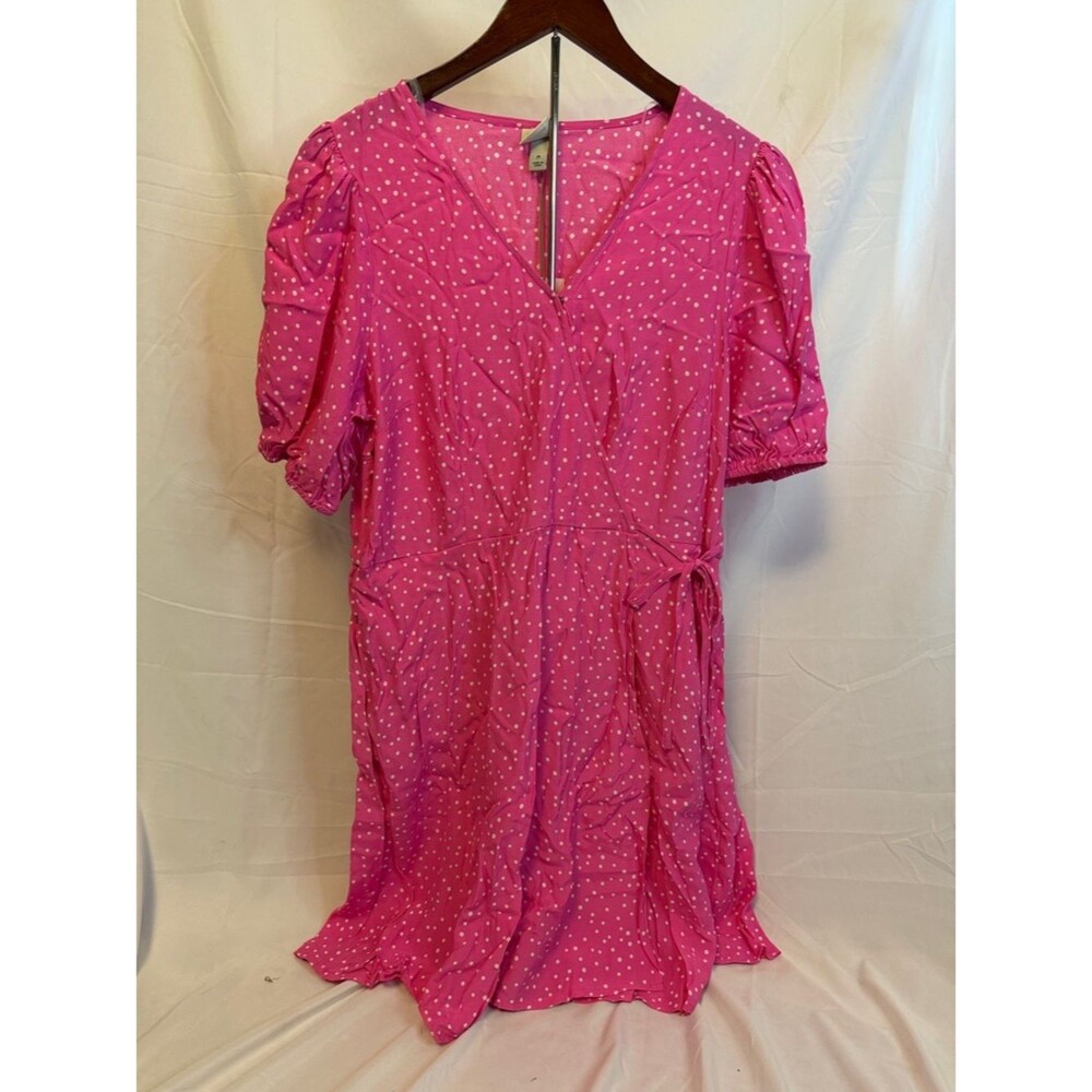 A New Day Balloon Short Sleeve Wrap Dress - Pink Polka Dot